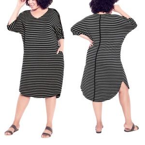 Zim & Zoe 22/24W Black Gray Strip Knit Pocket Hi Lo Midi Dress 4A07.4